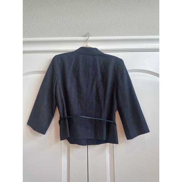 Loft Navy Blue Button Down Blazer, Elbow Length Sleeves Cotton Blend with Belt - Picture 7 of 7